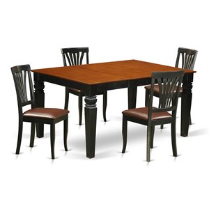 East West Furniture Weston 5-piece Dining Set with Leather Seat in Black/Cherry
