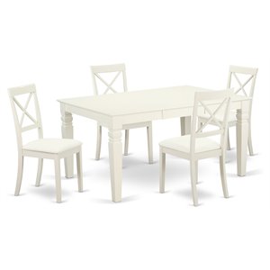 East West Furniture Weston 5-piece Wood Dining Set with Leather Chairs in White