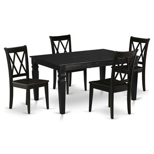 East West Furniture Weston 5-piece Wood Dining Set with Rectangle Table in Black