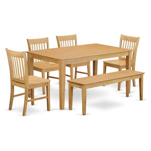 East West Furniture Capri 6-piece Wood Dining Room Set with Bench in Oak