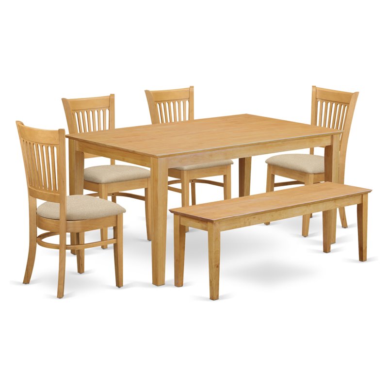 East West Furniture Capri 6-piece Wood Dining Table Set with Bench in Oak