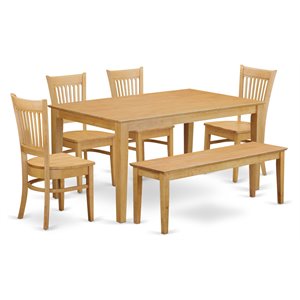 East West Furniture Capri 6-piece Traditional Wood Dining Set in Oak