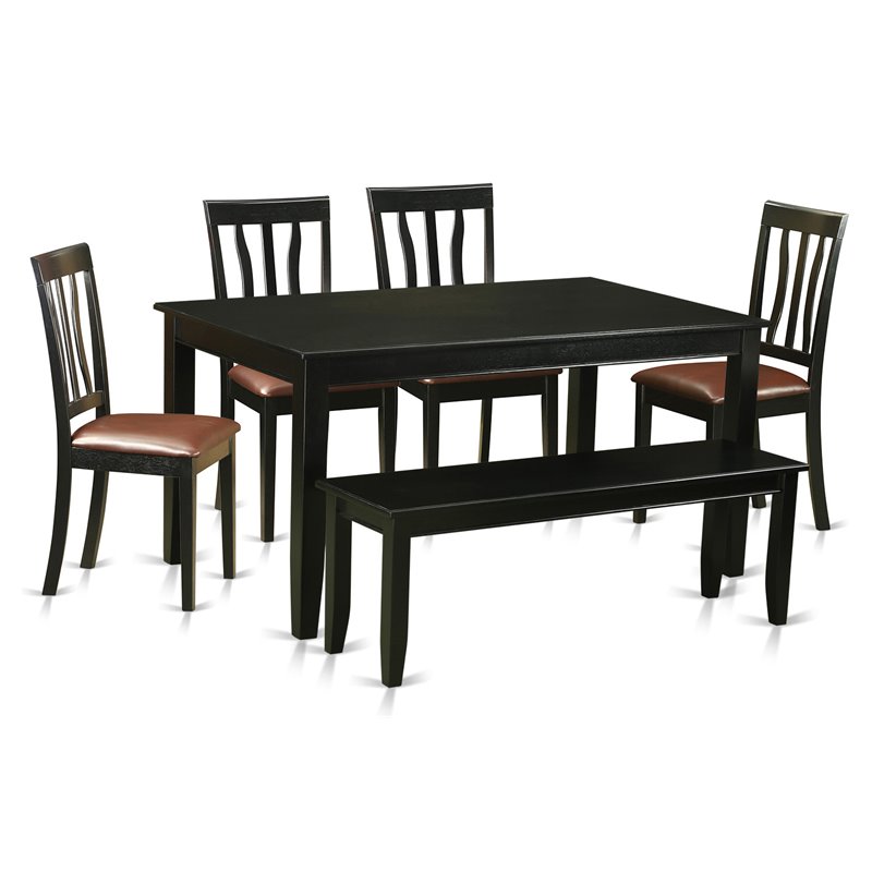 East West Furniture Dudley 6-piece Traditional Wood Dinette Set in Black
