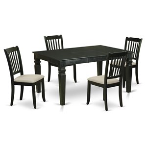 East West Furniture Weston 5-piece Wood Dining Set with Cushion Seat in Black