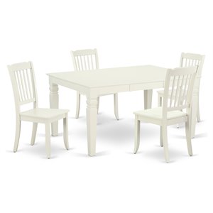 East West Furniture Weston 5-piece Wood Dining Set with Slatted Chairs in White