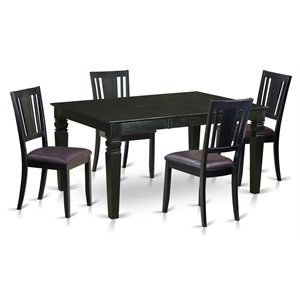 East West Furniture Weston 5-piece Wood Dining Set with Leather Seat in Black