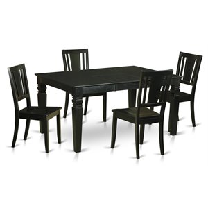 East West Furniture Weston 5-piece Dining Set with Wood Seat in Black