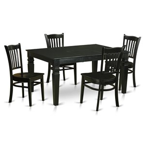 East West Furniture Weston 5-piece Wood Kitchen Table Set in Black