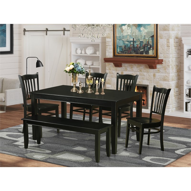 East West Furniture Dudley 6-piece Traditional Wood Dining Table Set in Black