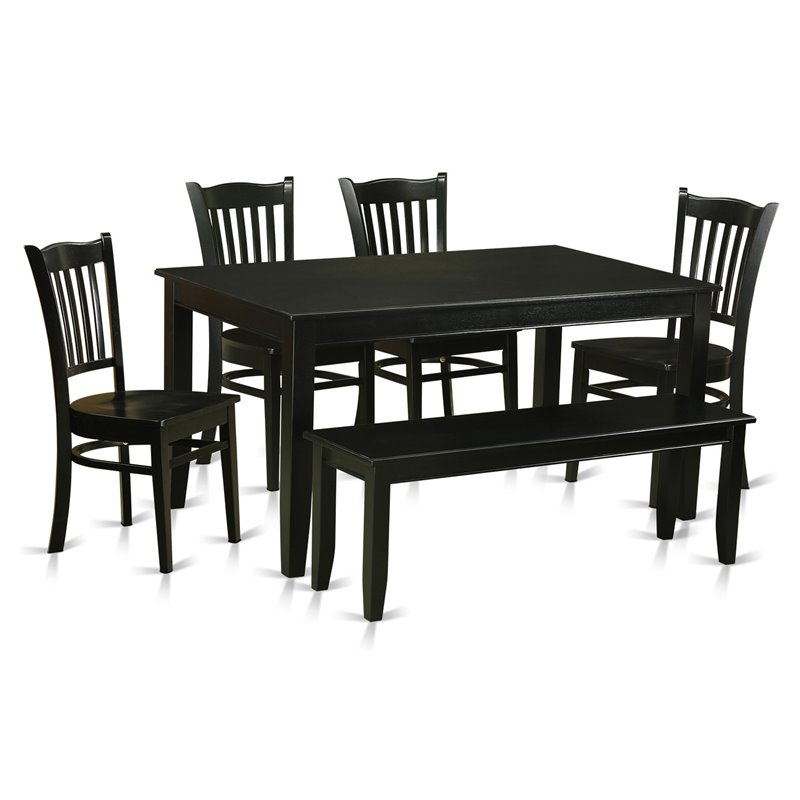 East West Furniture Dudley 6-piece Traditional Wood Dining Table Set in Black