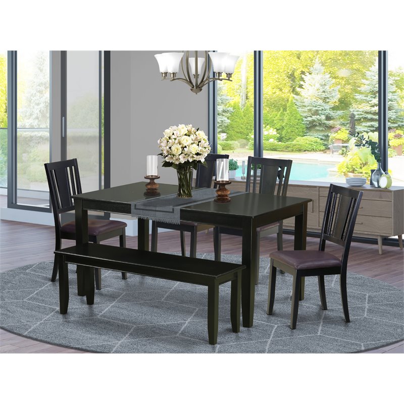 East West Furniture Dudley 6-piece Wood Kitchen Table and Chair Set in Black
