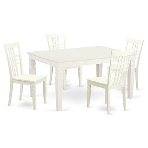 East West Furniture Weston 5-piece Wood Dining Table and Chair Set in White