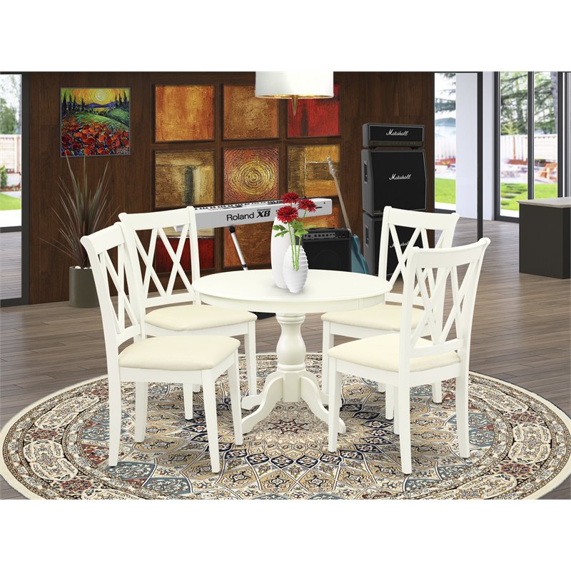 East West Furniture Hartland 5-piece Wood Dining Table Set in Linen White