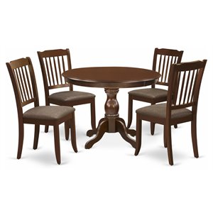 East West Furniture Hartland 5-piece Wood Dining Set w/ Fabric Seat in Mahogany