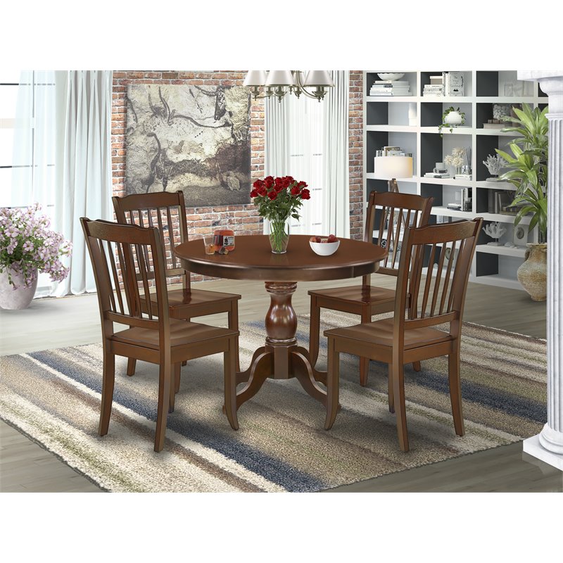 East West Furniture Hartland 5-piece Wood Dining Table and Chair Set in Mahogany