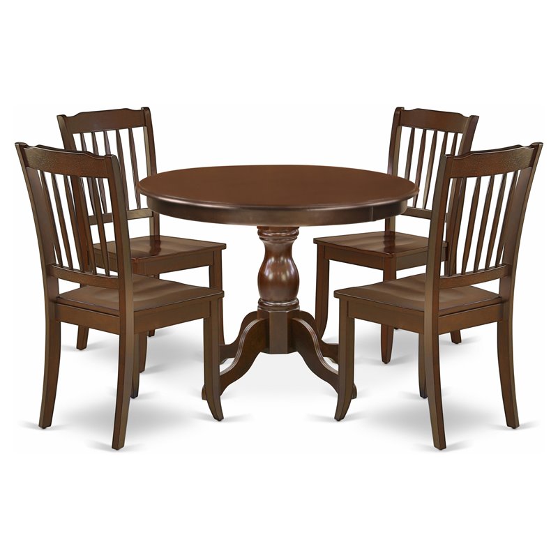 East West Furniture Hartland 5-piece Wood Dining Table and Chair Set in Mahogany