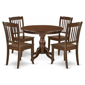 East West Furniture Hartland 5-piece Wood Dining Table and Chair Set in Mahogany
