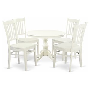 East West Furniture Hartland 5-piece Dining Set with Wood Seat in Linen White
