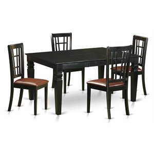 East West Furniture Weston 5-piece Wood Dinette Table and Chairs in Black