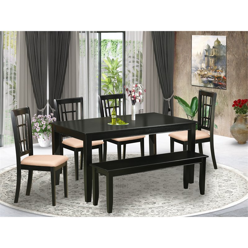 East West Furniture Dudley 6-piece Wood Dining Table and Chair Set in Black