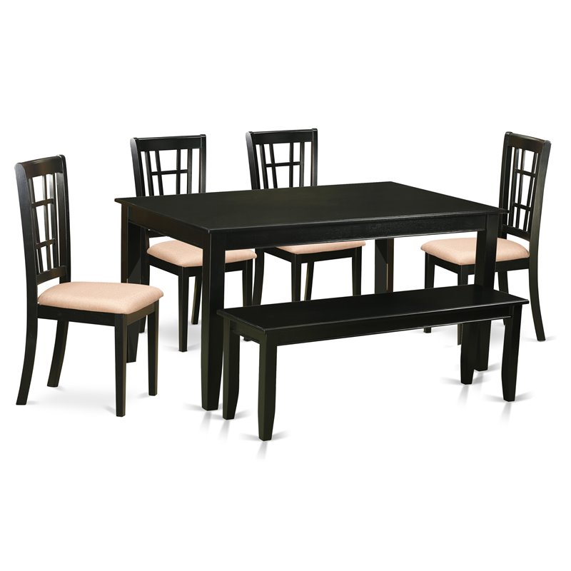 East West Furniture Dudley 6-piece Wood Dining Table and Chair Set in Black