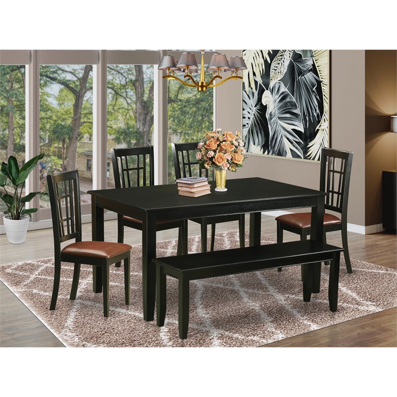 East West Furniture Dudley 6-piece Wood Dining Table and Chairs in Black