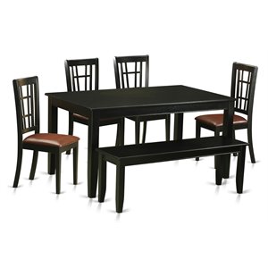 East West Furniture Dudley 6-piece Wood Dining Table and Chairs in Black