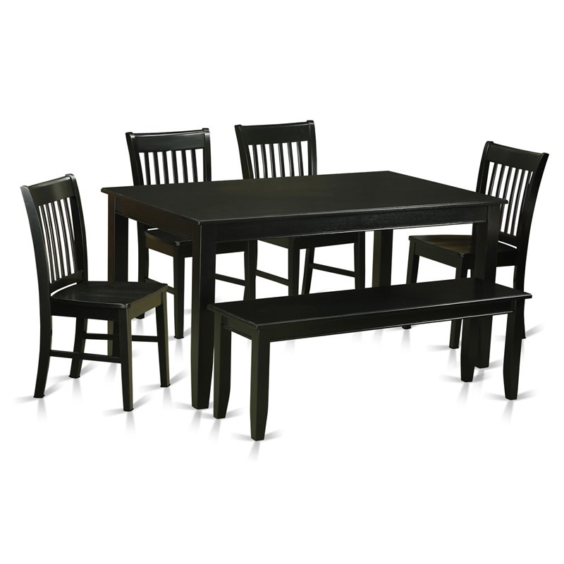 East West Furniture Dudley 6-piece Dining Set with Wood Seat in Black