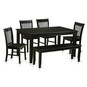 East West Furniture Dudley 6-piece Dining Set with Wood Seat in Black