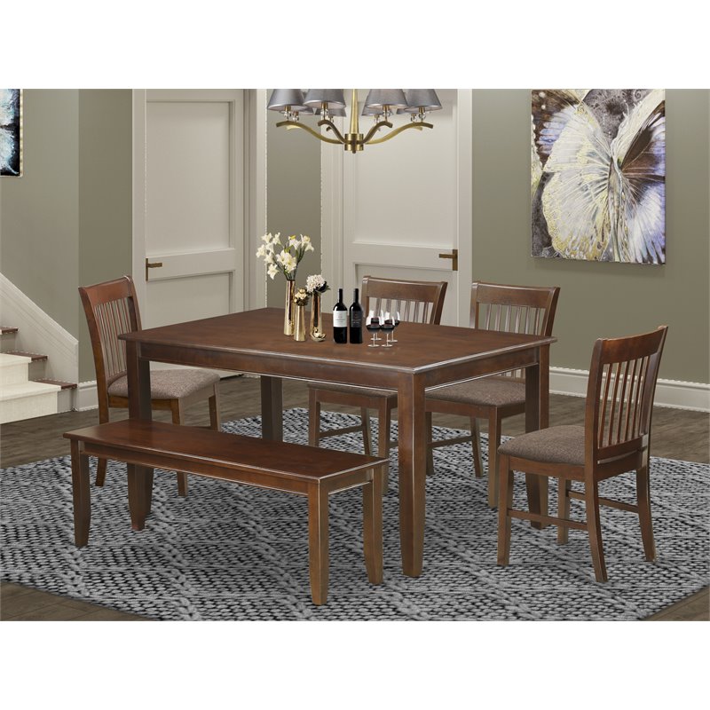 East West Furniture Dudley 6-piece Wood Kitchen Set with Bench in Mahogany