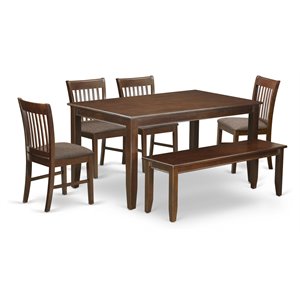 East West Furniture Dudley 6-piece Wood Kitchen Set with Bench in Mahogany