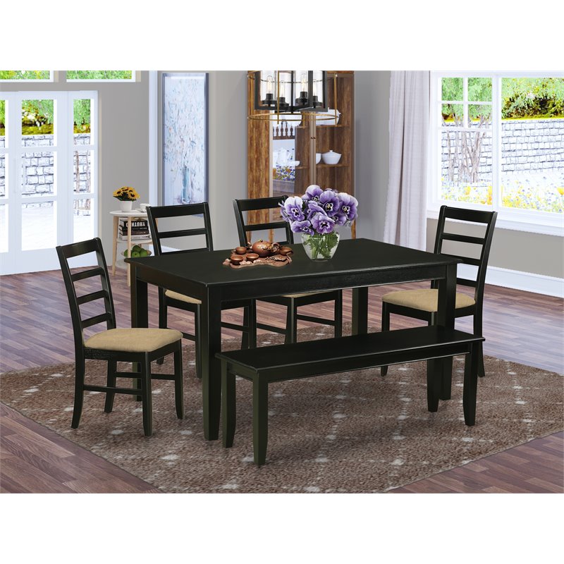East West Furniture Dudley 6-piece Wood Dining Set with Cushion Seat in Black