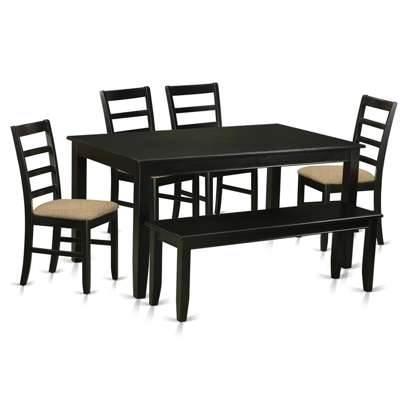 East West Furniture Dudley 6-piece Wood Dining Set with Cushion Seat in Black
