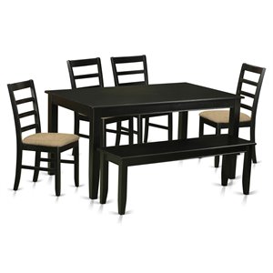 East West Furniture Dudley 6-piece Wood Dining Set with Cushion Seat in Black