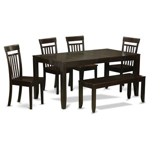 East West Furniture Lynfield 6-piece Wood Dining Set plus Bench in Cappuccino