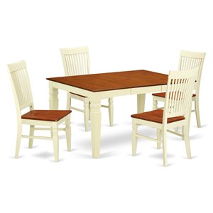 East West Furniture Weston 5-piece Wood Dining Set in Buttermilk/Cherry