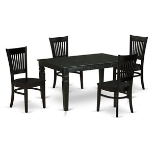 East West Furniture Weston 5-piece Wood Dining Set with Slatted Back in Black