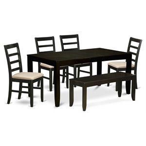 East West Furniture Lynfield 6-piece Dining Set with Fabric Seat in Cappuccino