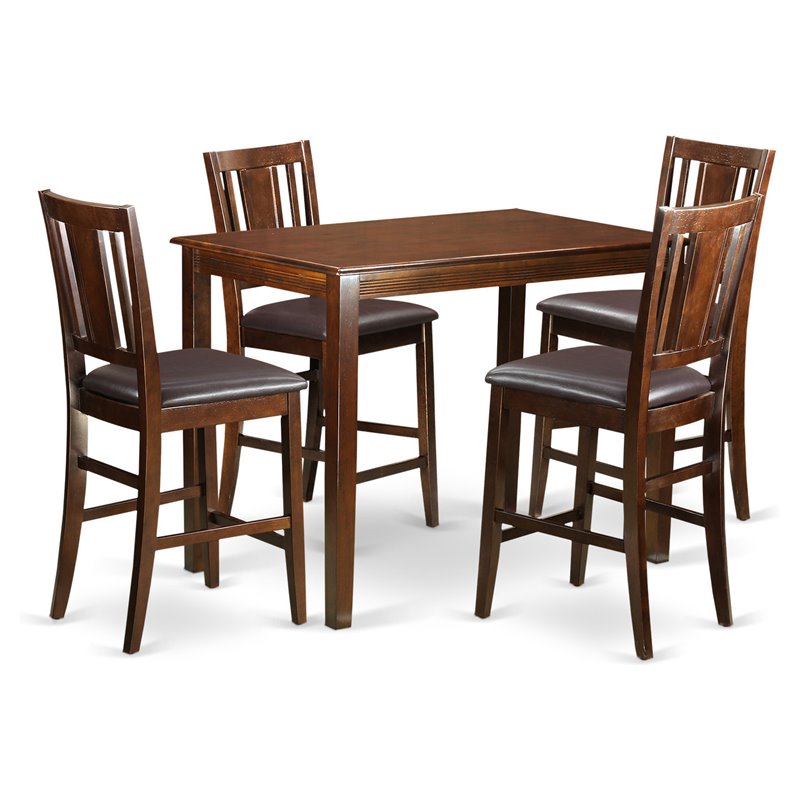 East West Furniture Yarmouth 5-piece Wood Counter Height Dining Set in Mahogany