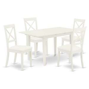 East West Furniture Norfolk 5-piece Wood Dining Table Set in Linen White