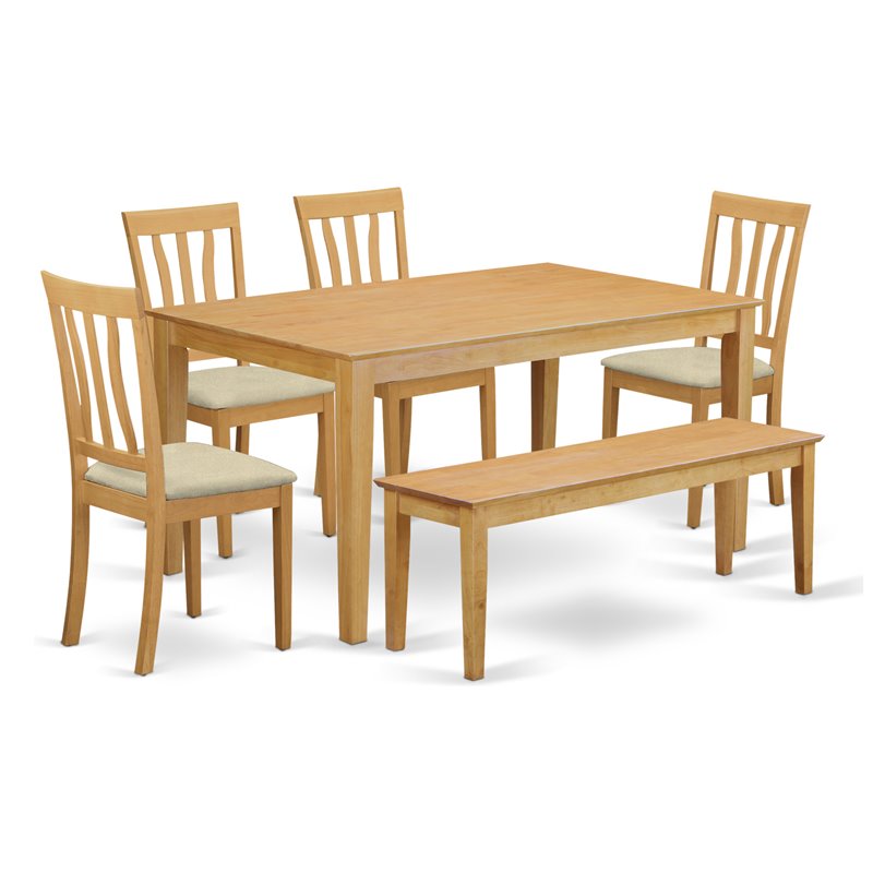 East West Furniture Capri 6-piece Traditional Wood Dining Table Set in Oak