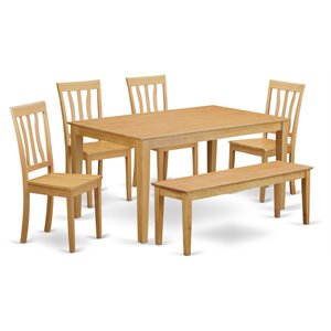 East West Furniture Capri 6-piece Traditional Wood Dining Room Set in Oak