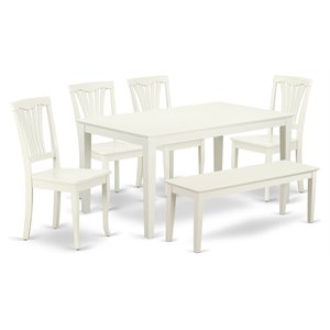 East West Furniture Capri 6-piece Wood Dining Set with Slatted Chairs in White