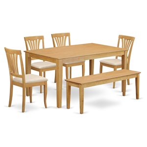 East West Furniture Capri 6-piece Wood Dining Set with Cushion Seat in Oak