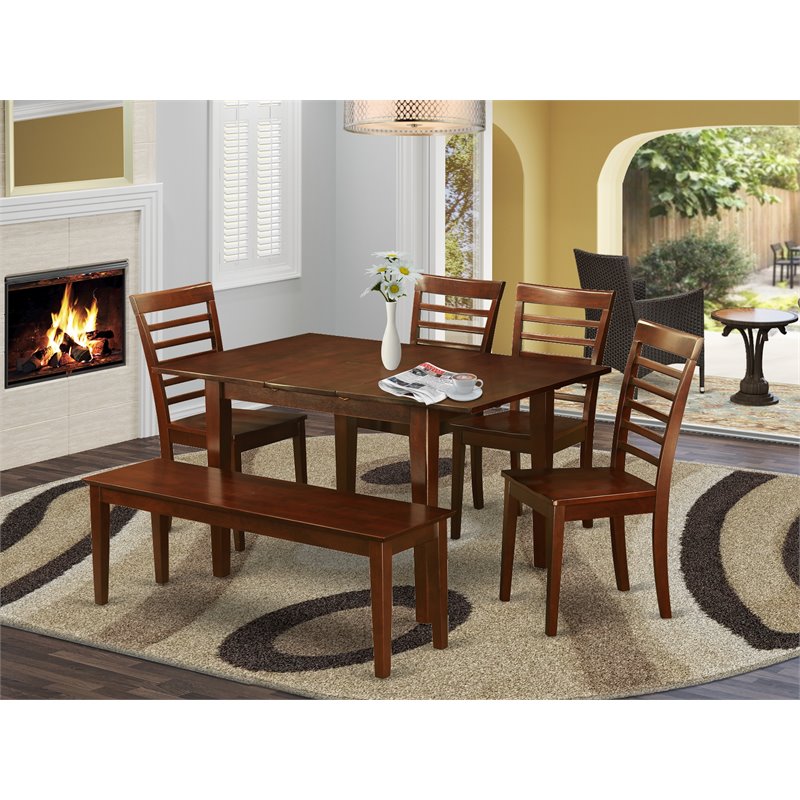 East West Furniture Milan 6-piece Wood Kitchen Table Set in Mahogany