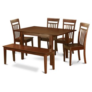 East West Furniture Milan 6-piece Wood Kitchen Table Set with Bench in Mahogany