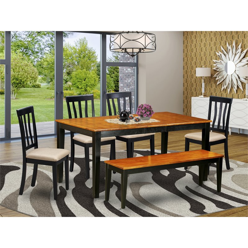 East West Furniture Nicoli 6-piece Wood Kitchen Set in Black/Cherry