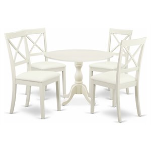 East West Furniture Dublin 5-piece Wood Dining Set with Leather Seat in White