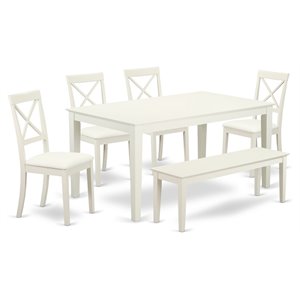 East West Furniture Capri 6-piece Wood Dining Table Set in Linen White