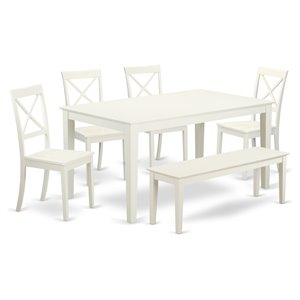 East West Furniture Capri 6-piece Wood Dining Room Set in Linen White